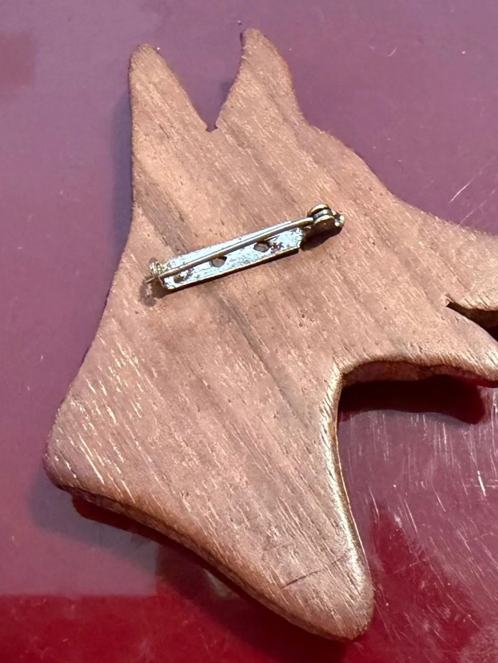Vintage Carved Wooden German Shepard Dog Brooch